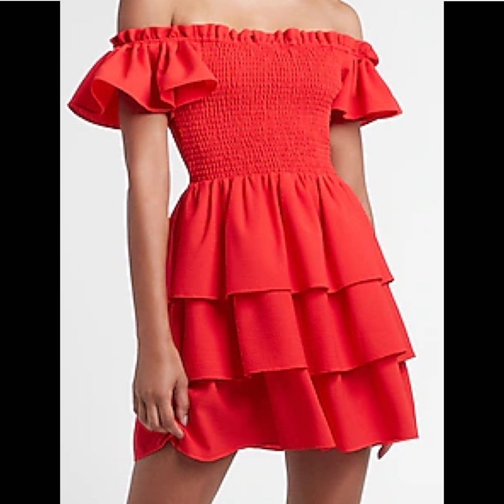 NEW Red Express Smocked Ruffle Dress XL